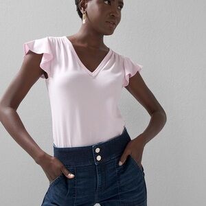 SOLD ON MERCARI | WHBM Glamgetter Tee V-Neck Pink Flutter Sleeves S